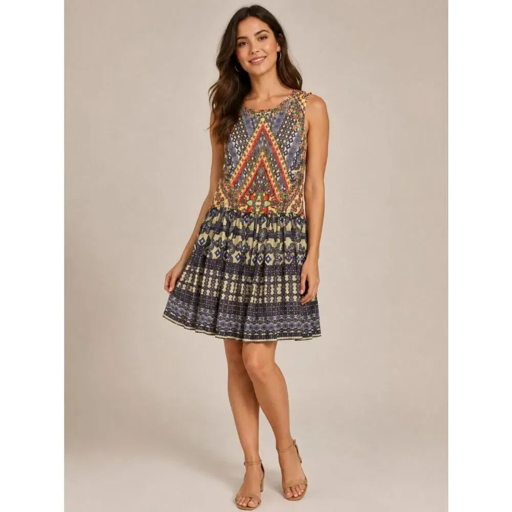 Hemant & Nandita Silk Embellished Boho Mini Dress M